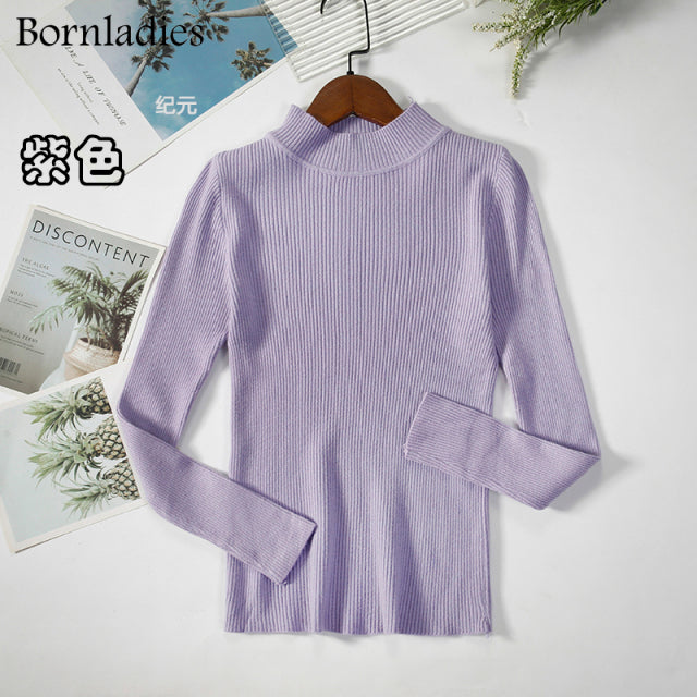 Bornladies Autumn Winter Basic Turtleneck Knitting Bottoming Warm Sweaters 2022 Women's Pullovers Solid Minimalist Cheap Tops