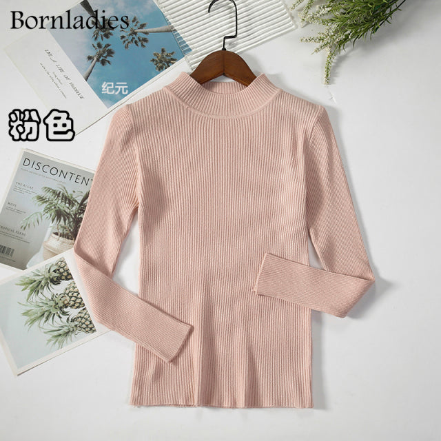 Bornladies Autumn Winter Basic Turtleneck Knitting Bottoming Warm Sweaters 2022 Women's Pullovers Solid Minimalist Cheap Tops