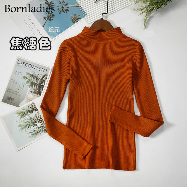 Bornladies Autumn Winter Basic Turtleneck Knitting Bottoming Warm Sweaters 2022 Women's Pullovers Solid Minimalist Cheap Tops