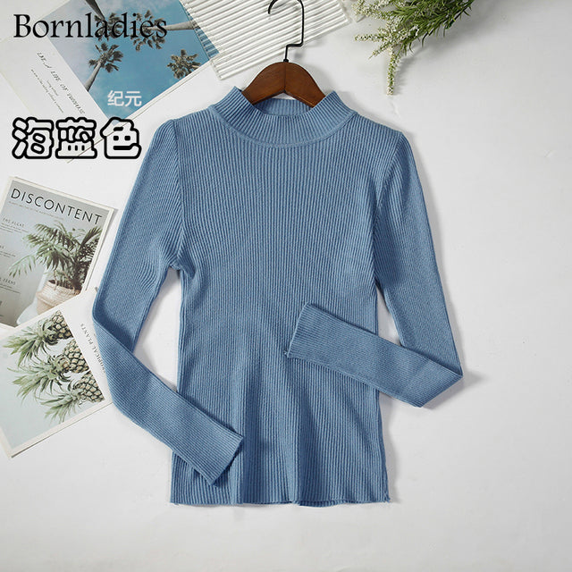 Bornladies Autumn Winter Basic Turtleneck Knitting Bottoming Warm Sweaters 2022 Women's Pullovers Solid Minimalist Cheap Tops