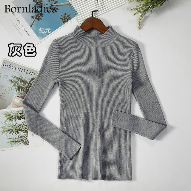 Bornladies Autumn Winter Basic Turtleneck Knitting Bottoming Warm Sweaters 2022 Women's Pullovers Solid Minimalist Cheap Tops
