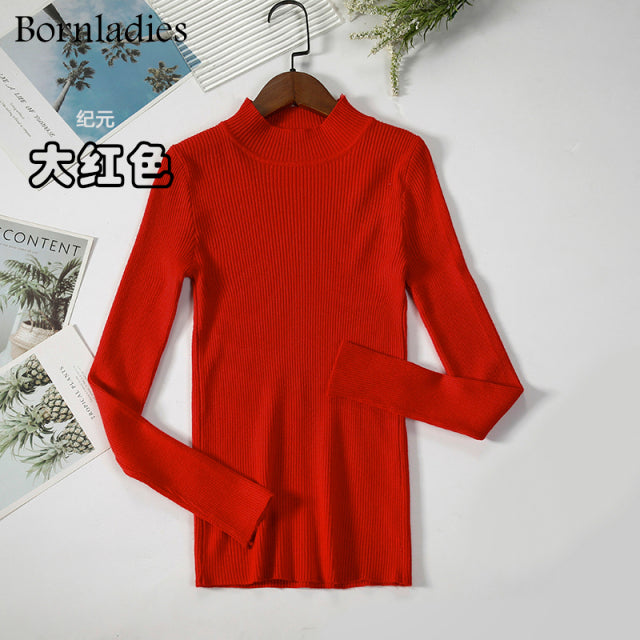 Bornladies Autumn Winter Basic Turtleneck Knitting Bottoming Warm Sweaters 2022 Women's Pullovers Solid Minimalist Cheap Tops
