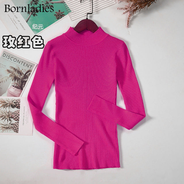 Bornladies Autumn Winter Basic Turtleneck Knitting Bottoming Warm Sweaters 2022 Women's Pullovers Solid Minimalist Cheap Tops