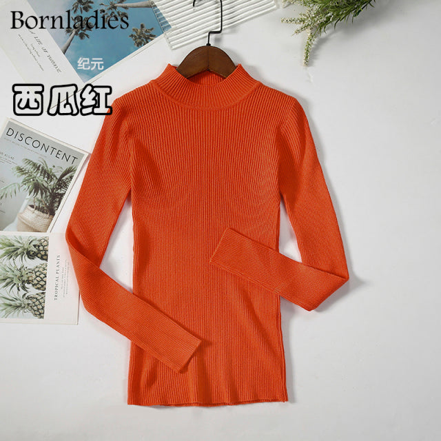 Bornladies Autumn Winter Basic Turtleneck Knitting Bottoming Warm Sweaters 2022 Women's Pullovers Solid Minimalist Cheap Tops