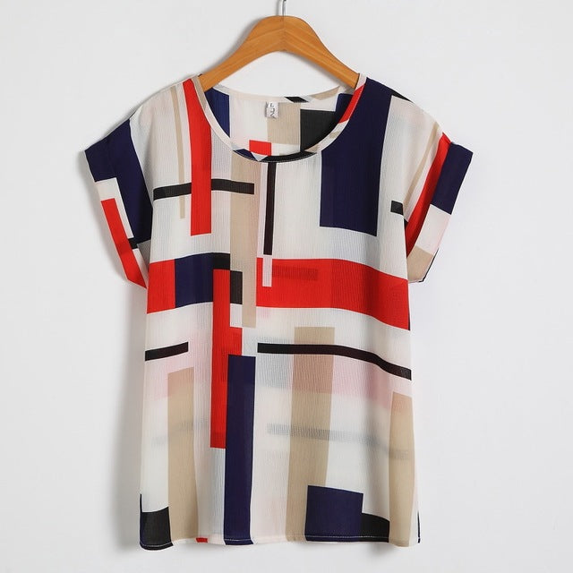 Fashion Floral Print Blouse Pullover Ladies Chiffon Blouses Shirts Vintage Printed Casual Short Sleeve Women Tops Summer