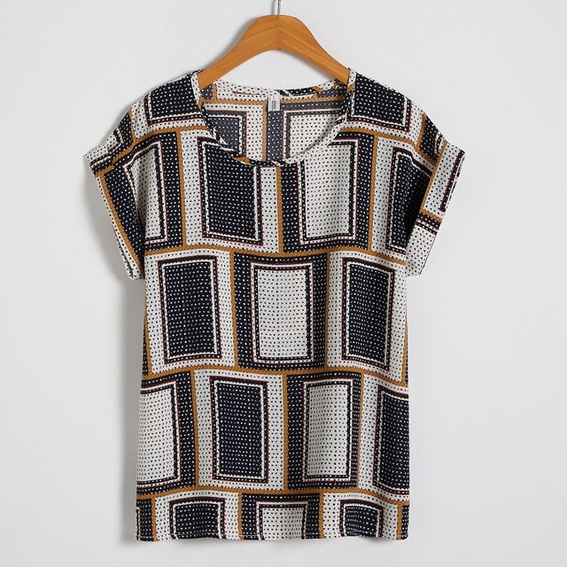 Fashion Floral Print Blouse Pullover Ladies Chiffon Blouses Shirts Vintage Printed Casual Short Sleeve Women Tops Summer