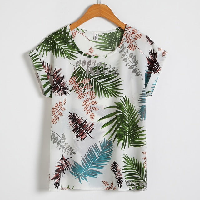Fashion Floral Print Blouse Pullover Ladies Chiffon Blouses Shirts Vintage Printed Casual Short Sleeve Women Tops Summer