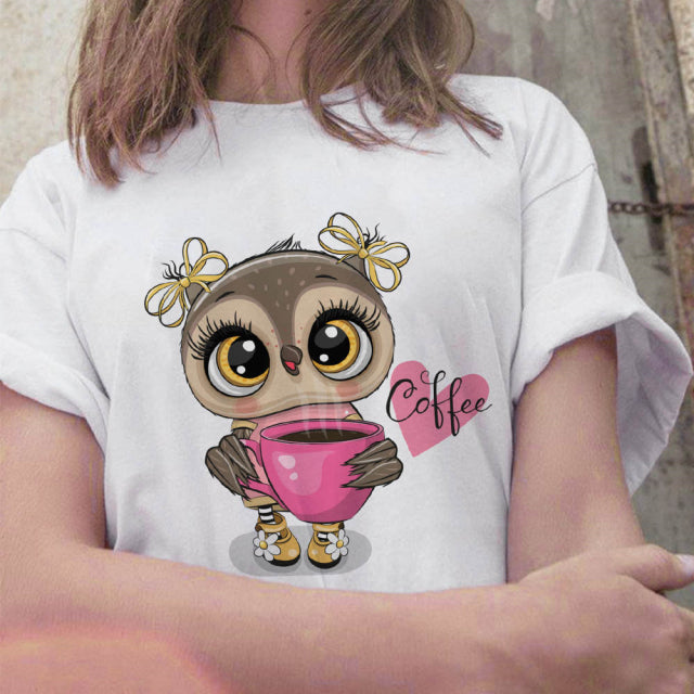 Fashion Trend New T-shirt Cute Owl Graphic Printed Female T shirt Casual Harajuku Crew Neck Ladies Tshirt
