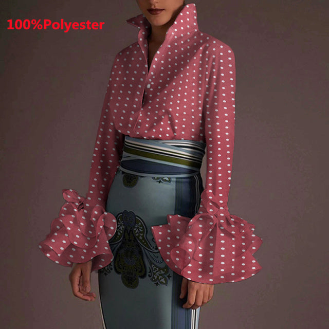 New Women Shirts VONDA 2022 Spring Summer Sexy Turn-down Collar Flare Sleeve Party Tops Office Shirt Casual Blusas