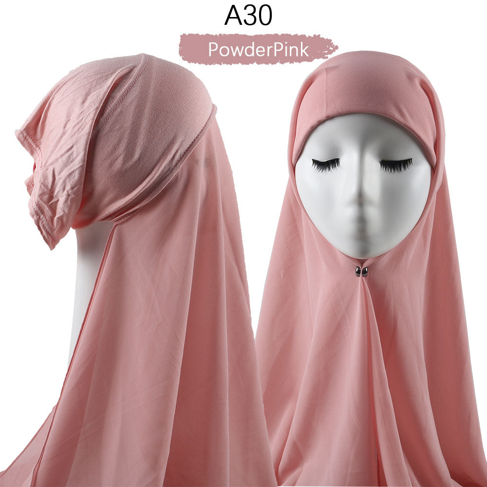 Muslim Women Heavy Chiffon Hijab Scarf With Bonnet Instant Chiffon Hijabs Scarves With Caps Pinless Underscarf Headscarf