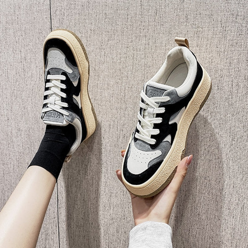 RIZABINA Women Sneakers Real Leather 2022 Spring Flats Shoes Woman's Ins Style Daily Lady Home Casual Footwear Size 35-40