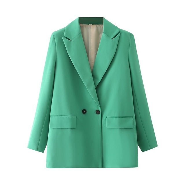 Tangada Women Khaki Blazer Coat Vintage Notched Collar Pocket 2022 Fashion Female Casual Chic Tops DA02