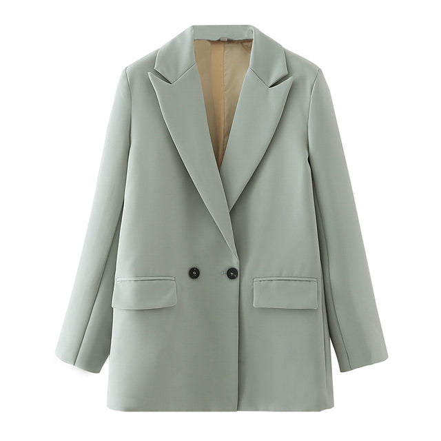 Tangada Women Khaki Blazer Coat Vintage Notched Collar Pocket 2022 Fashion Female Casual Chic Tops DA02