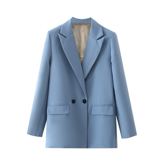 Tangada Women Khaki Blazer Coat Vintage Notched Collar Pocket 2022 Fashion Female Casual Chic Tops DA02