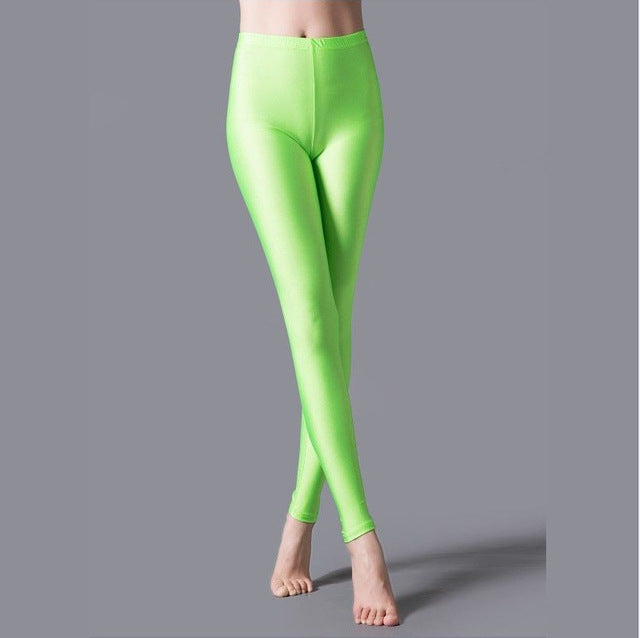VISNXGI Women Shiny Gym Pants Fitness Leggings Candy Color Ankle Length Trousers Solid Fluorescent Spandex Elastic New Bottom