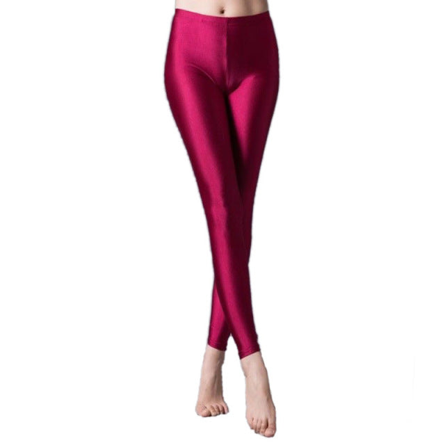 VISNXGI Women Shiny Gym Pants Fitness Leggings Candy Color Ankle Length Trousers Solid Fluorescent Spandex Elastic New Bottom