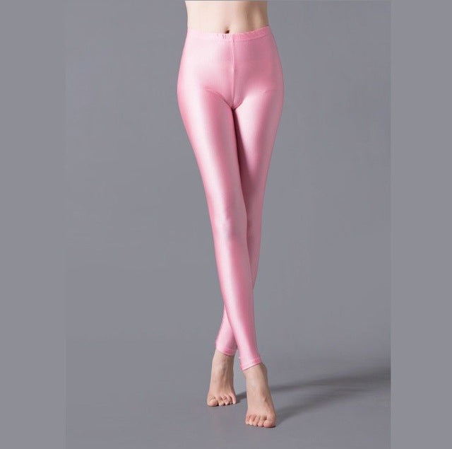 VISNXGI Women Shiny Gym Pants Fitness Leggings Candy Color Ankle Length Trousers Solid Fluorescent Spandex Elastic New Bottom