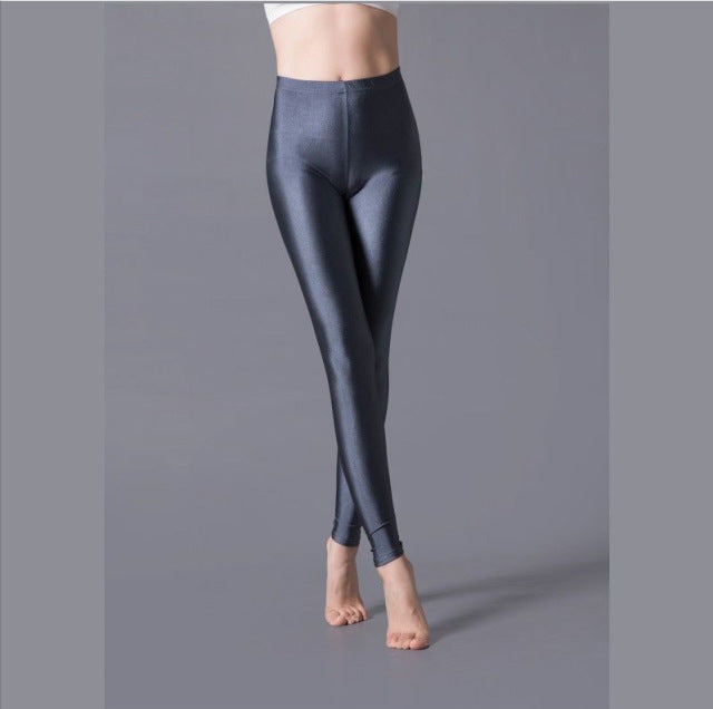 VISNXGI Women Shiny Gym Pants Fitness Leggings Candy Color Ankle Length Trousers Solid Fluorescent Spandex Elastic New Bottom