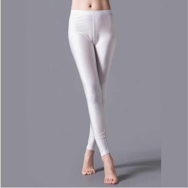 VISNXGI Women Shiny Gym Pants Fitness Leggings Candy Color Ankle Length Trousers Solid Fluorescent Spandex Elastic New Bottom