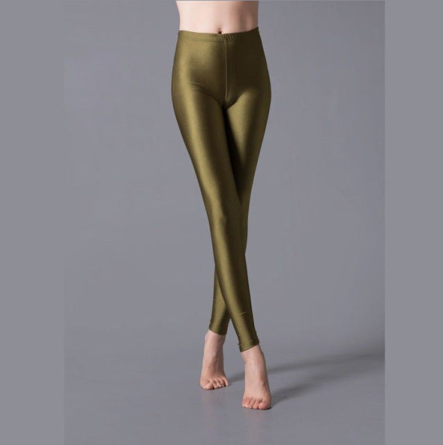VISNXGI Women Shiny Gym Pants Fitness Leggings Candy Color Ankle Length Trousers Solid Fluorescent Spandex Elastic New Bottom