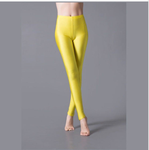 VISNXGI Women Shiny Gym Pants Fitness Leggings Candy Color Ankle Length Trousers Solid Fluorescent Spandex Elastic New Bottom