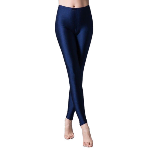VISNXGI Women Shiny Gym Pants Fitness Leggings Candy Color Ankle Length Trousers Solid Fluorescent Spandex Elastic New Bottom