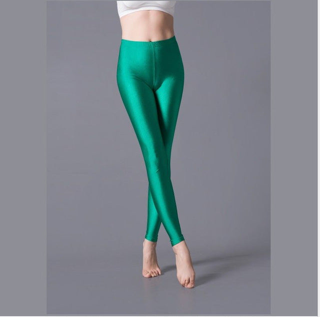 VISNXGI Women Shiny Gym Pants Fitness Leggings Candy Color Ankle Length Trousers Solid Fluorescent Spandex Elastic New Bottom