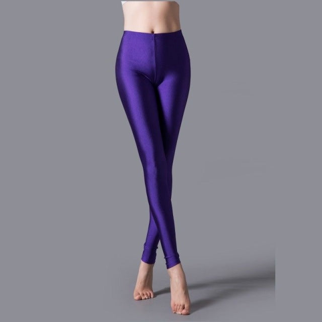 VISNXGI Women Shiny Gym Pants Fitness Leggings Candy Color Ankle Length Trousers Solid Fluorescent Spandex Elastic New Bottom