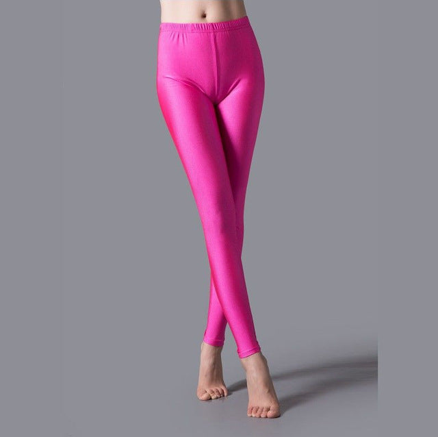VISNXGI Women Shiny Gym Pants Fitness Leggings Candy Color Ankle Length Trousers Solid Fluorescent Spandex Elastic New Bottom