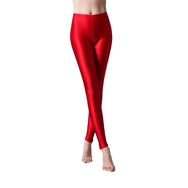 VISNXGI Women Shiny Gym Pants Fitness Leggings Candy Color Ankle Length Trousers Solid Fluorescent Spandex Elastic New Bottom