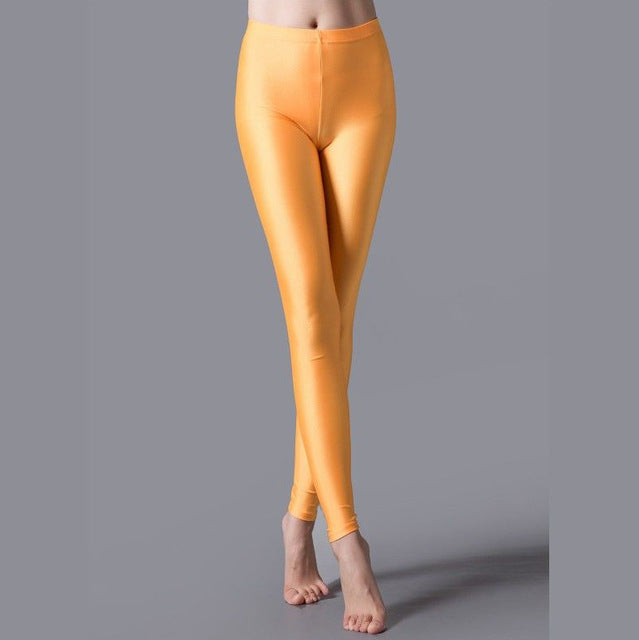 VISNXGI Women Shiny Gym Pants Fitness Leggings Candy Color Ankle Length Trousers Solid Fluorescent Spandex Elastic New Bottom
