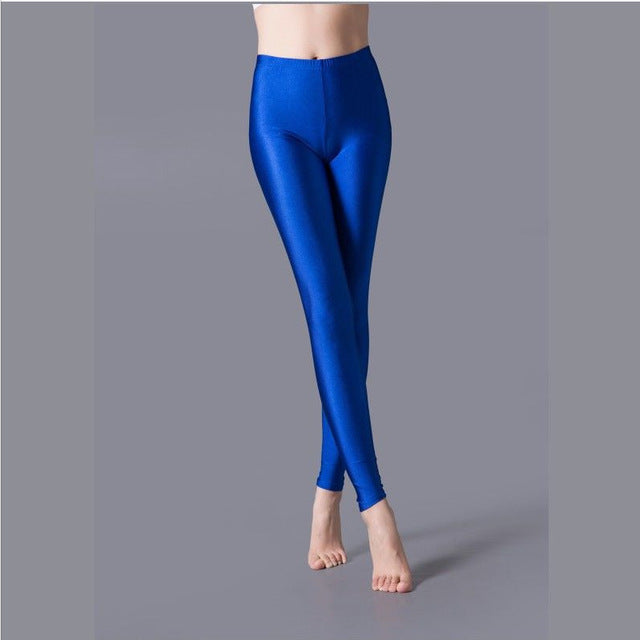 VISNXGI Women Shiny Gym Pants Fitness Leggings Candy Color Ankle Length Trousers Solid Fluorescent Spandex Elastic New Bottom