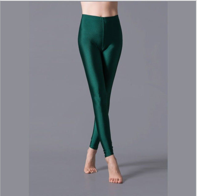 VISNXGI Women Shiny Gym Pants Fitness Leggings Candy Color Ankle Length Trousers Solid Fluorescent Spandex Elastic New Bottom