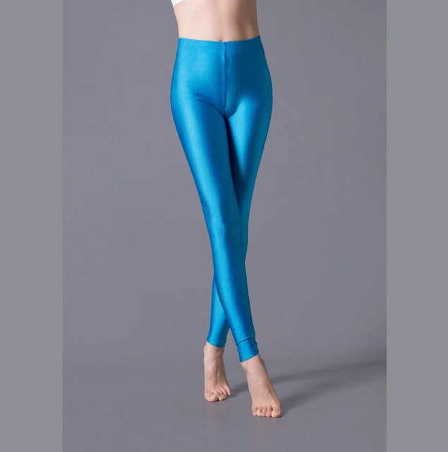 VISNXGI Women Shiny Gym Pants Fitness Leggings Candy Color Ankle Length Trousers Solid Fluorescent Spandex Elastic New Bottom