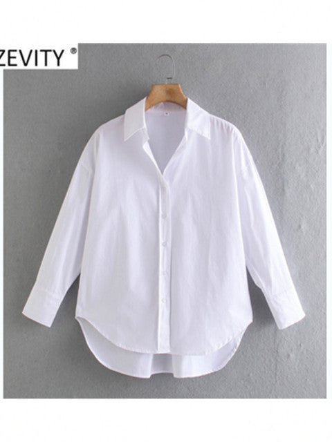Zevity New Women Simply Candy COlor Single Breasted Poplin Shirts Office Lady Long Sleeve Blouse Roupas Chic Chemise Tops LS9114