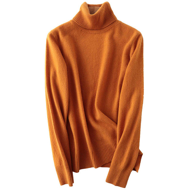 100% Merino Wool Women Turtleneck Sweater 2021 Autumn Winter Warm Soft knitted Pullover Femme Jumper Women Cashmere Sweater