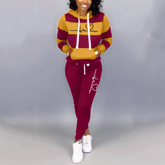 2 Piece Set Spring Autumn Tracksuit Women Sweatshirt Print Hoodies+Pants Sportwear Women&#39;s Sports Suit Hooded Set Hoodies Suit