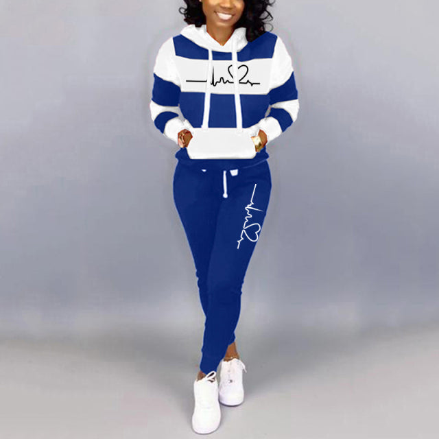 2 Piece Set Spring Autumn Tracksuit Women Sweatshirt Print Hoodies+Pants Sportwear Women&#39;s Sports Suit Hooded Set Hoodies Suit