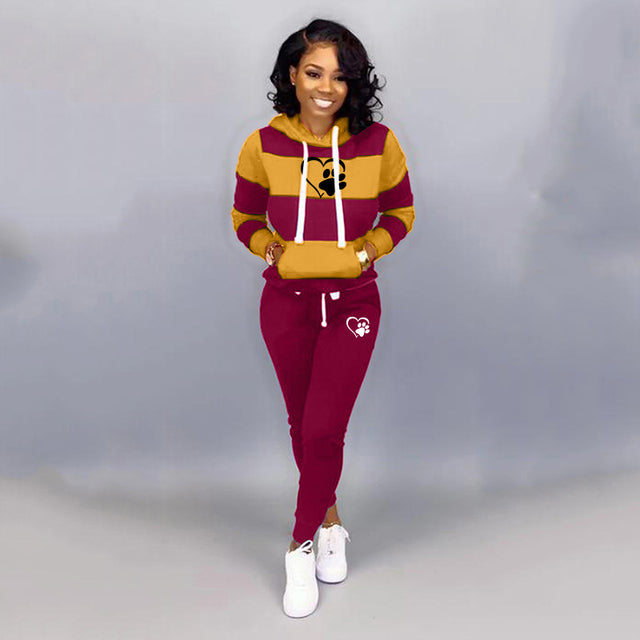 2 Piece Set Spring Autumn Tracksuit Women Sweatshirt Print Hoodies+Pants Sportwear Women&#39;s Sports Suit Hooded Set Hoodies Suit