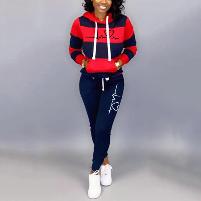 2 Piece Set Spring Autumn Tracksuit Women Sweatshirt Print Hoodies+Pants Sportwear Women&#39;s Sports Suit Hooded Set Hoodies Suit