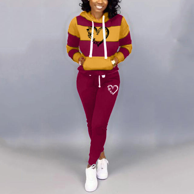 2 Piece Set Spring Autumn Tracksuit Women Sweatshirt Print Hoodies+Pants Sportwear Women&#39;s Sports Suit Hooded Set Hoodies Suit