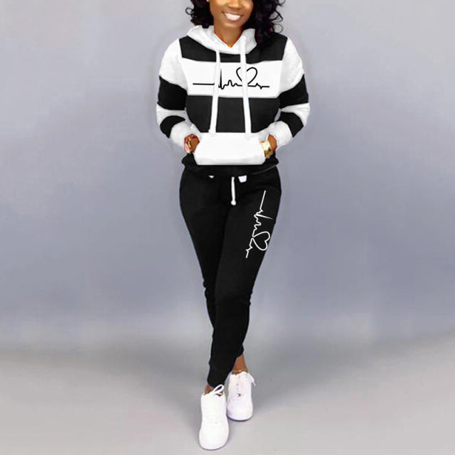 2 Piece Set Spring Autumn Tracksuit Women Sweatshirt Print Hoodies+Pants Sportwear Women&#39;s Sports Suit Hooded Set Hoodies Suit