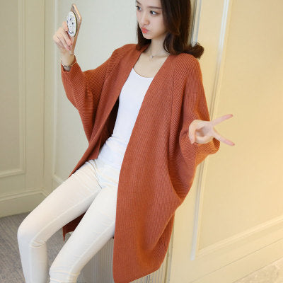 2020 Long Cardigan Women Sweater Autumn Winter Bat Sleeve Knitted Sweater Femme Jacket Loose Ladies Sweaters Cardigans New