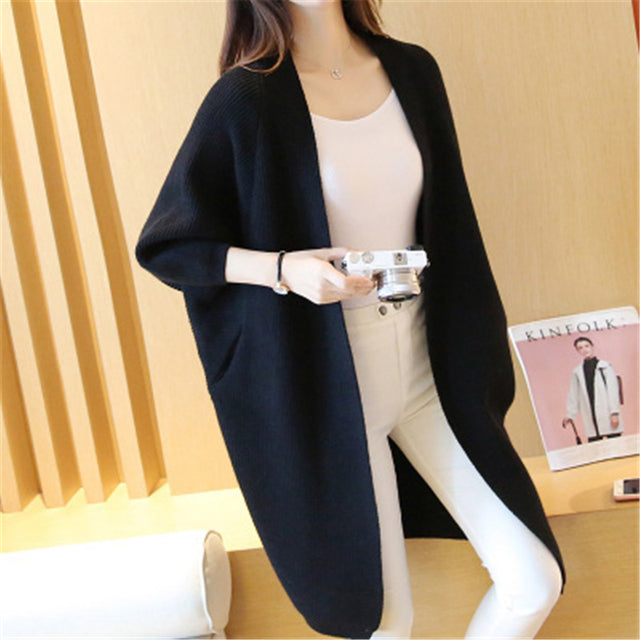 2020 Long Cardigan Women Sweater Autumn Winter Bat Sleeve Knitted Sweater Femme Jacket Loose Ladies Sweaters Cardigans New