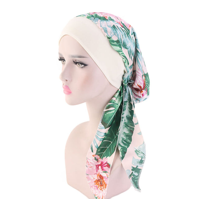 2020 fashion printed flowers women inner hijabs cap muslim head scarf turban bonnet ready to wear ladies wrap under hijab caps