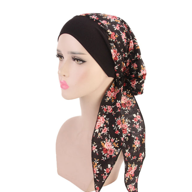 2020 fashion printed flowers women inner hijabs cap muslim head scarf turban bonnet ready to wear ladies wrap under hijab caps