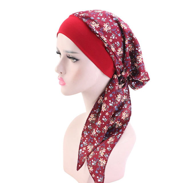 2020 fashion printed flowers women inner hijabs cap muslim head scarf turban bonnet ready to wear ladies wrap under hijab caps