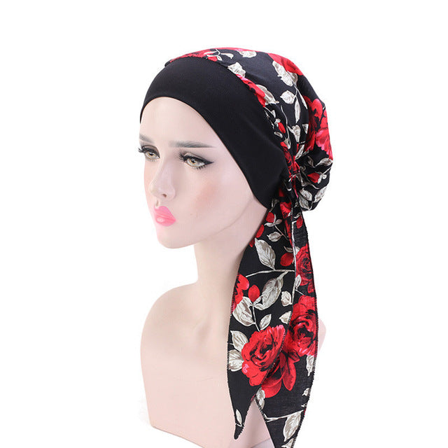 2020 fashion printed flowers women inner hijabs cap muslim head scarf turban bonnet ready to wear ladies wrap under hijab caps