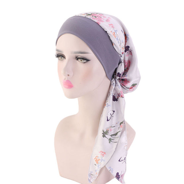 2020 fashion printed flowers women inner hijabs cap muslim head scarf turban bonnet ready to wear ladies wrap under hijab caps