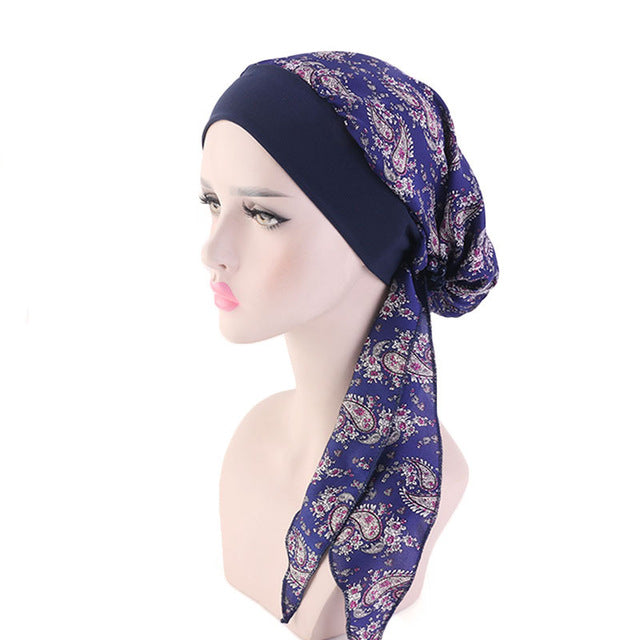 2020 fashion printed flowers women inner hijabs cap muslim head scarf turban bonnet ready to wear ladies wrap under hijab caps